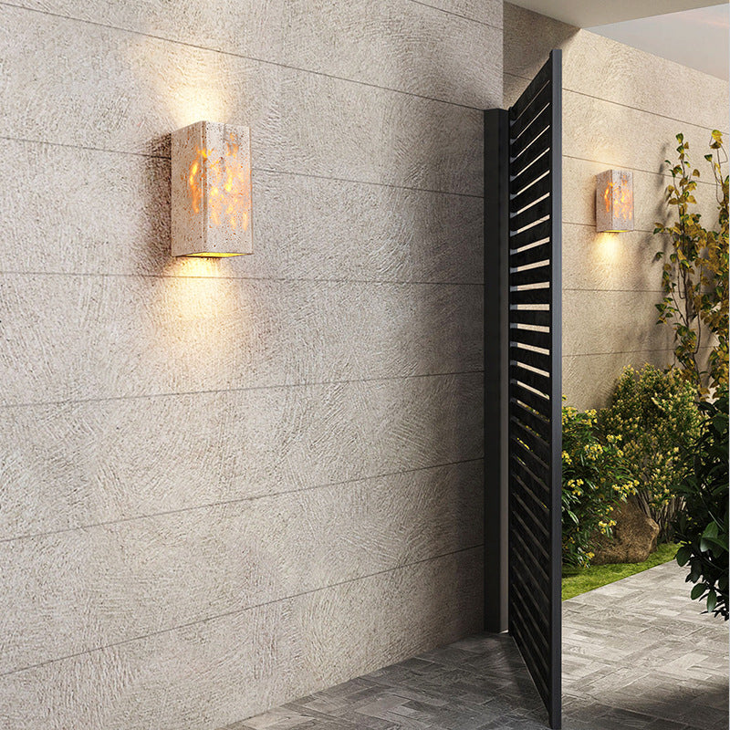 Organic Modern Natural Travertine Wall Sconce Waterproof LED Up/Down Accent Light for Indoor and Outdoor Decor