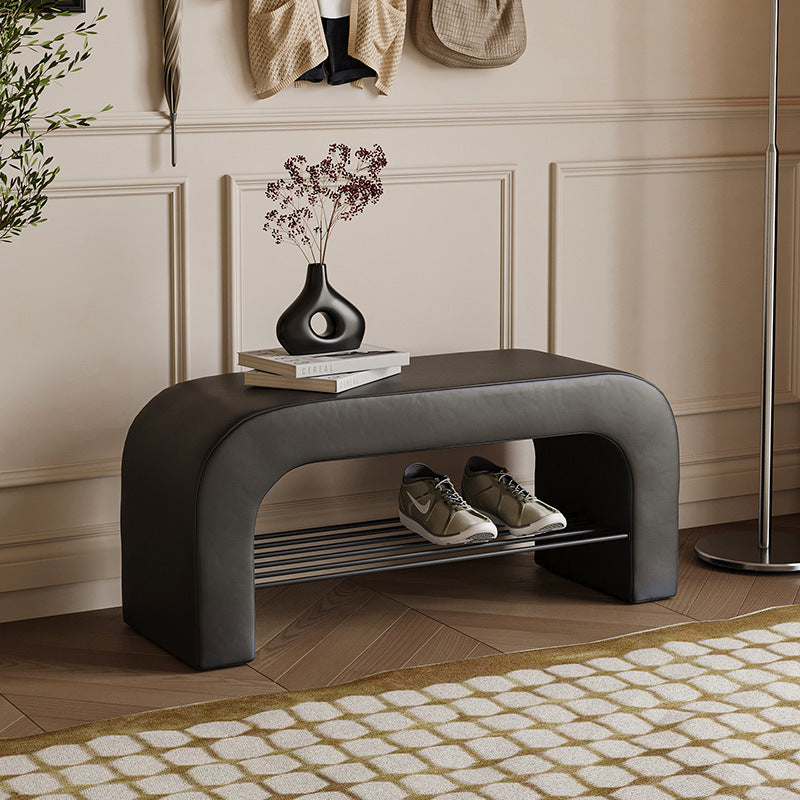 Modern Minimalist Long Rectangle Sherpa Fabric PU Leather Iron Storage Bench 1-Shelf For Entryways