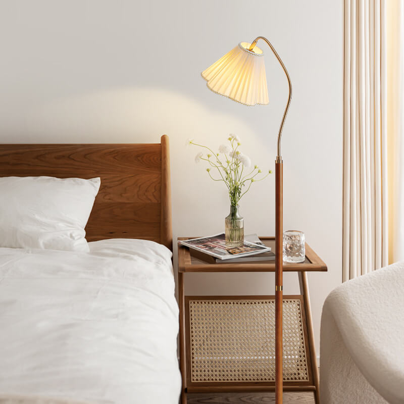 Lámpara de pie japonesa vintage de madera maciza, hierro y tela con 1 luz