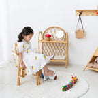 Puf redondo tradicional japonés de mimbre con respaldo – Silla ideal para niños en recibidores