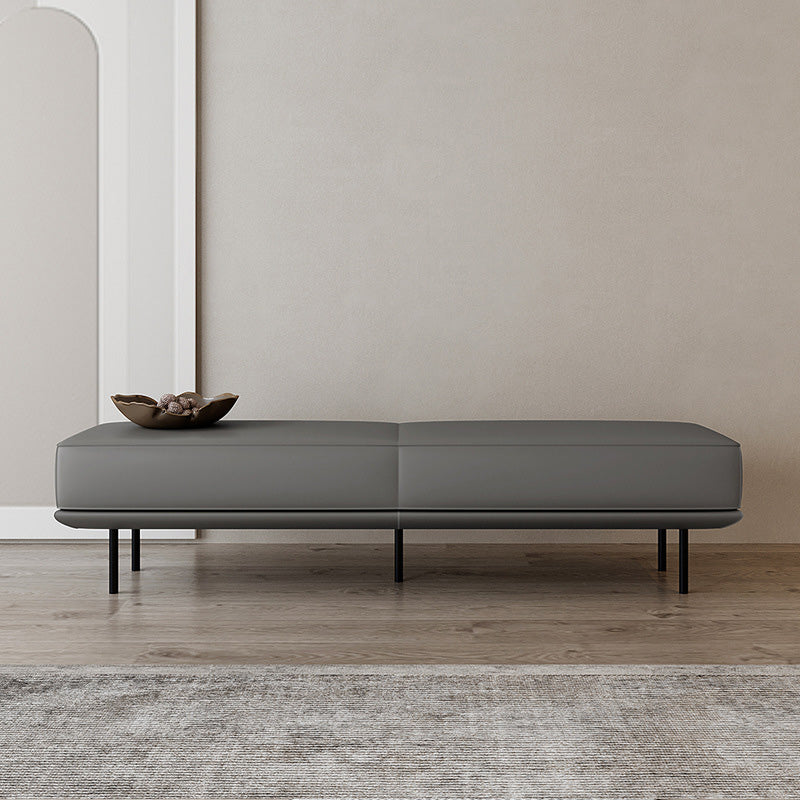 Modern Minimalist Rectangular Cushioned Bench - Microfiber Leather Upholstery with Wood & Carbon Steel Frame, Low Backless End-of-Bed Stool for Bedroom