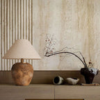 Organic Modern Textured Ceramic Table Lamp with Natural Linen Shade Rustic Wabi-Sabi Accent Light for Bedroom and Living Room