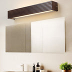 Traditional Japanese Striped Rectangular Wood LED Vanity Mirror Front Wall Sconce Lamp For Bedroom