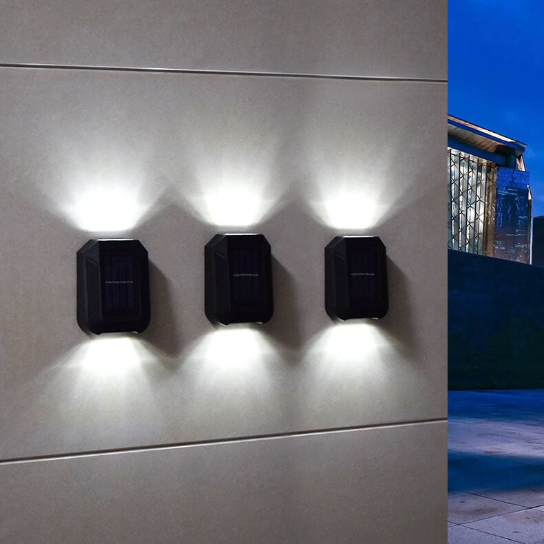Waterproof Solar Up and Down Wall Sconce Outdoor LED Fence Light Modern Exterior Lighting for Patio and Porch