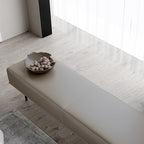 Modern Minimalist Rectangular Cushioned Bench - Microfiber Leather Upholstery with Wood & Carbon Steel Frame, Low Backless End-of-Bed Stool for Bedroom