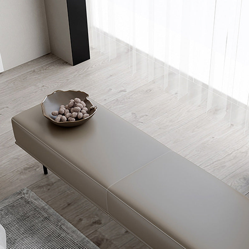 Modern Minimalist Rectangular Cushioned Bench - Microfiber Leather Upholstery with Wood & Carbon Steel Frame, Low Backless End-of-Bed Stool for Bedroom