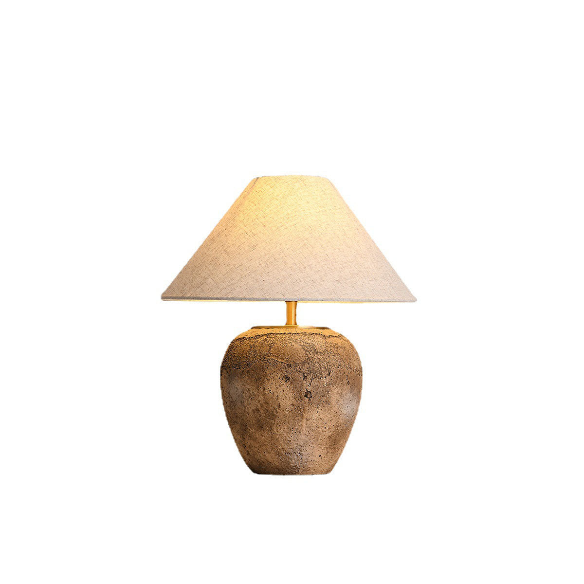 Organic Modern Textured Ceramic Table Lamp with Natural Linen Shade Rustic Wabi-Sabi Accent Light for Bedroom and Living Room