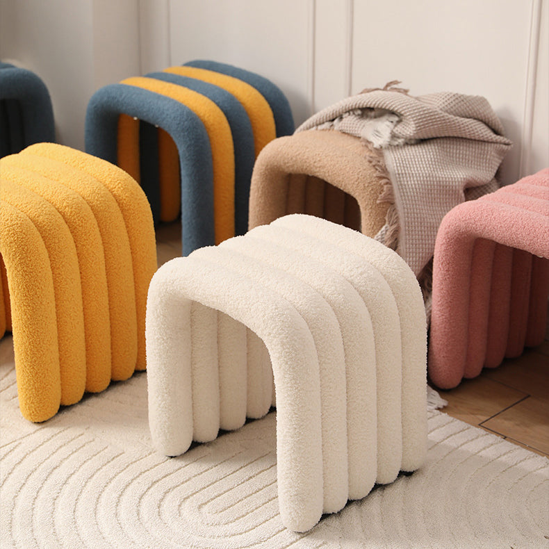 Contemporary Nordic Arch Vanity Stool in Sherpa Fabric with Carbon Steel Frame - Backless, Bedroom-Ready