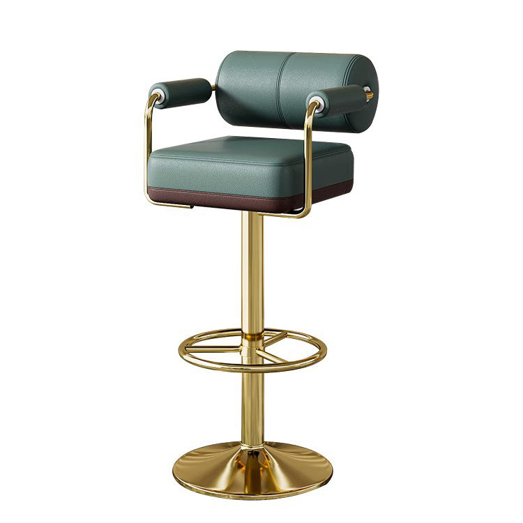 Contemporary Luxury Faux Leather Upholstered Height Adjustable Swivel Bar Stool Armrest Footrest For Dining Room