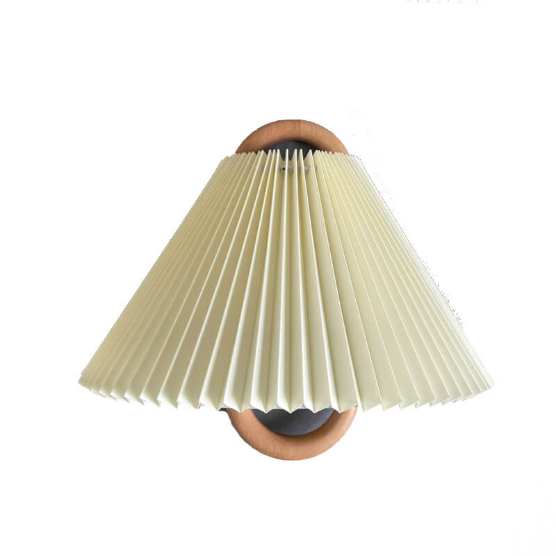 Japandi Solid Wood Wall Sconce Pleated Fabric Plug-In Bedside Reading Lamp for Bedroom and Living Room