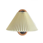 Japandi Solid Wood Wall Sconce Pleated Fabric Plug-In Bedside Reading Lamp for Bedroom and Living Room