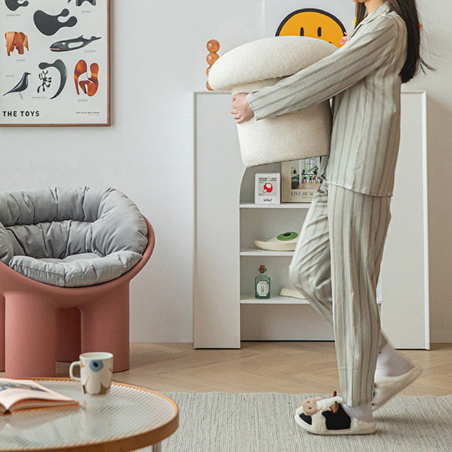 Taburete cilíndrico moderno minimalista de forro polar sherpa con forma de hongo y diseño de madera para dormitorio