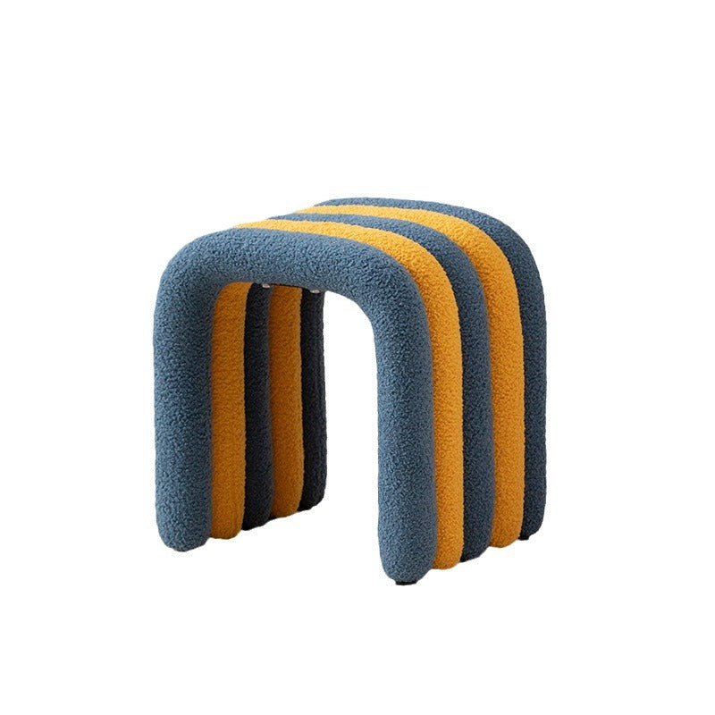 Contemporary Nordic Arch Vanity Stool in Sherpa Fabric with Carbon Steel Frame - Backless, Bedroom-Ready