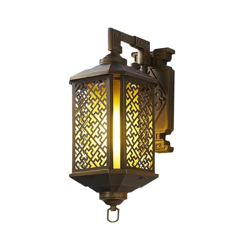 Lámpara aplique de pared exterior con 1 luz, estilo pagoda china tradicional, de aluminio cepillado, para patio