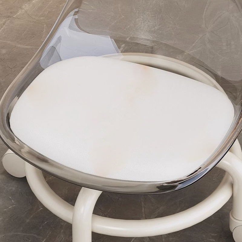 Modern Minimalist Round Acrylic Faux Leather Low Stool on Wheels – Plastic Living Room Stool