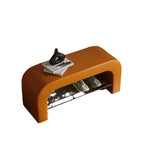Modern Minimalist Long Rectangle Sherpa Fabric PU Leather Iron Storage Bench 1-Shelf For Entryways