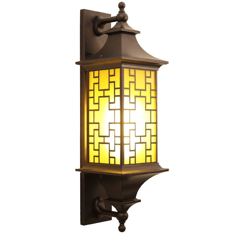 Aplique de pared para exteriores de 1 luz, resistente al agua, con jaula de linterna cuadrada tradicional china para patio exterior