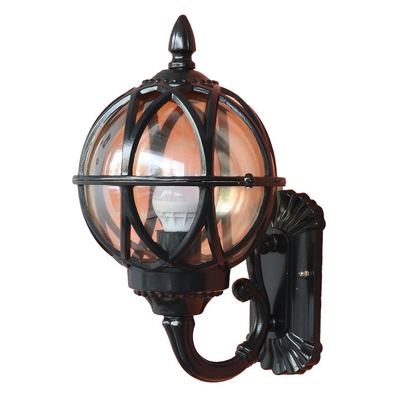 Aplique de pared tradicional europeo impermeable con bola de aluminio y cristal de 1 luz para patio exterior