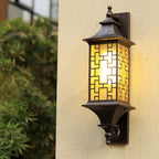 Aplique de pared para exteriores de 1 luz, resistente al agua, con jaula de linterna cuadrada tradicional china para patio exterior