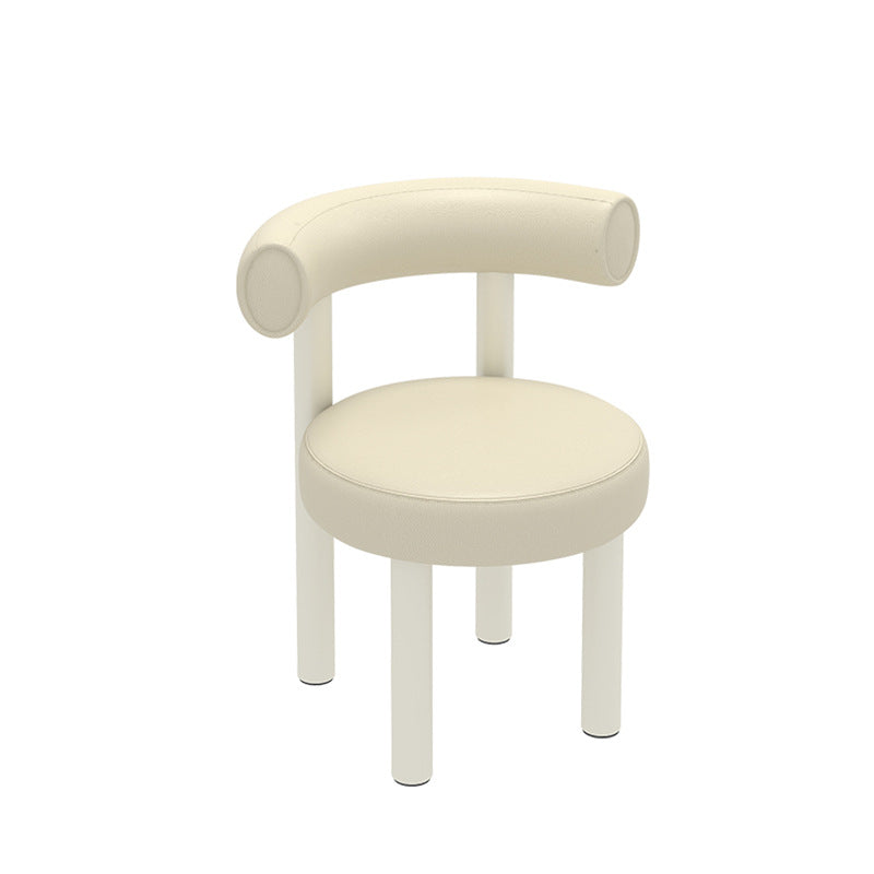 Contemporary Nordic Round Faux Leather Vanity Stool with Iron Frame and Arc Back for Bedroom