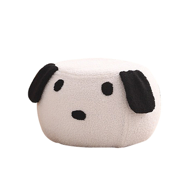 Taburete redondo de vellón tipo osito de peluche con diseño art déco moderno, construcción de madera contrachapado, sin respaldo y sin brazos, de perfil bajo para sala de estar