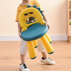 Taburete infantil redondo de plástico con respaldo de dinosaurio contemporáneo - Divertido acento para la sala de estar