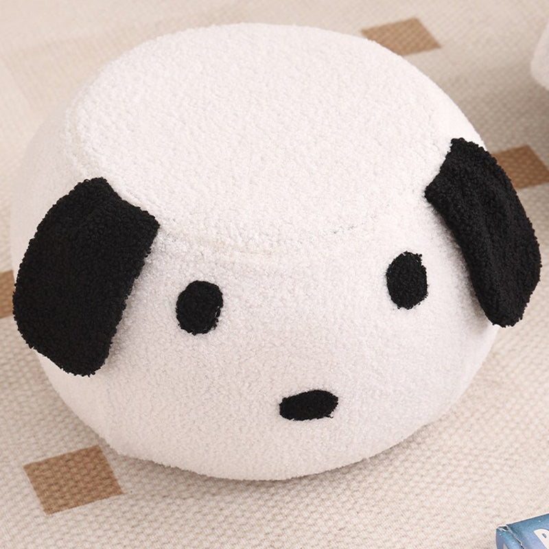 Taburete redondo de vellón tipo osito de peluche con diseño art déco moderno, construcción de madera contrachapado, sin respaldo y sin brazos, de perfil bajo para sala de estar
