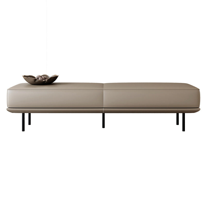 Modern Minimalist Rectangular Cushioned Bench - Microfiber Leather Upholstery with Wood & Carbon Steel Frame, Low Backless End-of-Bed Stool for Bedroom