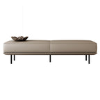Modern Minimalist Rectangular Cushioned Bench - Microfiber Leather Upholstery with Wood & Carbon Steel Frame, Low Backless End-of-Bed Stool for Bedroom
