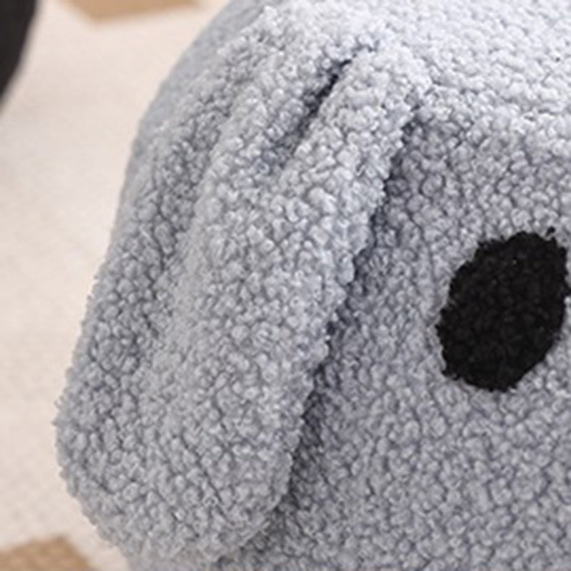 Taburete redondo de vellón tipo osito de peluche con diseño art déco moderno, construcción de madera contrachapado, sin respaldo y sin brazos, de perfil bajo para sala de estar