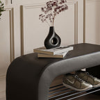 Modern Minimalist Long Rectangle Sherpa Fabric PU Leather Iron Storage Bench 1-Shelf For Entryways