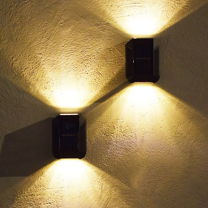Waterproof Solar Up and Down Wall Sconce Outdoor LED Fence Light Modern Exterior Lighting for Patio and Porch