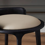 Elegant Traditional Vintage Round PU Leather Upholstered Vanity Stool with Wood Frame — Backless, Ideal Bedroom Accent