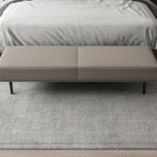 Modern Minimalist Rectangular Cushioned Bench - Microfiber Leather Upholstery with Wood & Carbon Steel Frame, Low Backless End-of-Bed Stool for Bedroom