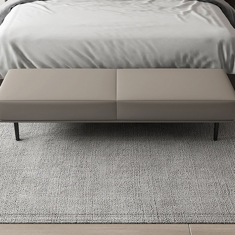 Modern Minimalist Rectangular Cushioned Bench - Microfiber Leather Upholstery with Wood & Carbon Steel Frame, Low Backless End-of-Bed Stool for Bedroom