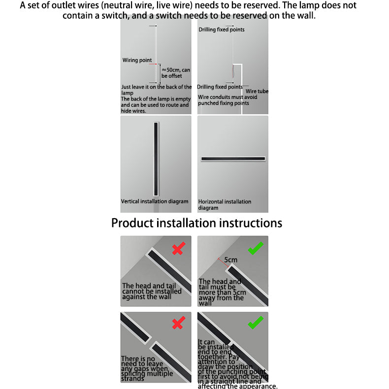 Lámpara de pared LED rectangular larga minimalista moderna de aluminio y acrílico para jardín