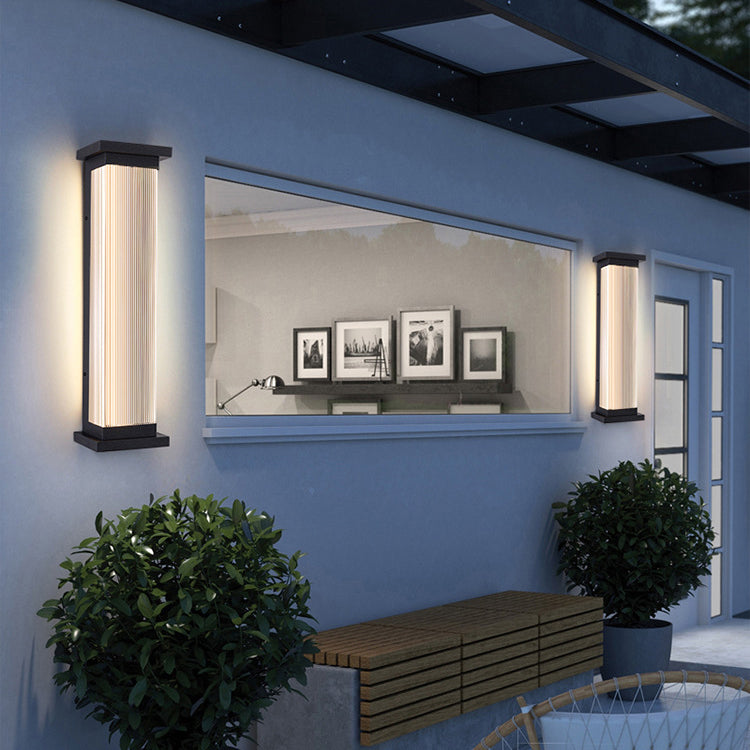 Lámpara de pared moderna minimalista de acero inoxidable acrílico rectangular a rayas impermeable para patio exterior