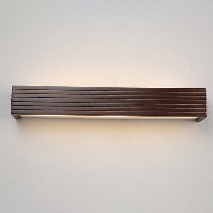 Traditional Japanese Striped Rectangular Wood LED Vanity Mirror Front Wall Sconce Lamp For Bedroom