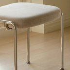 Taburete de tocador sin respaldo contemporáneo escandinavo cuadrado de algodón y lino tapizado con estructura de acero inoxidable para dormitorio