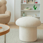 Taburete cilíndrico moderno minimalista de forro polar sherpa con forma de hongo y diseño de madera para dormitorio