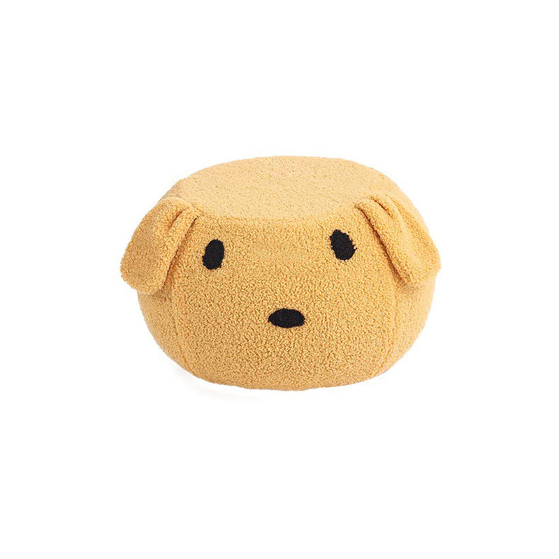 Taburete redondo de vellón tipo osito de peluche con diseño art déco moderno, construcción de madera contrachapado, sin respaldo y sin brazos, de perfil bajo para sala de estar