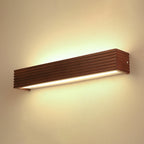 Traditional Japanese Striped Rectangular Wood LED Vanity Mirror Front Wall Sconce Lamp For Bedroom