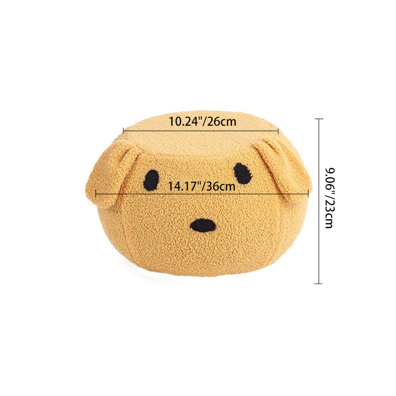 Taburete redondo de vellón tipo osito de peluche con diseño art déco moderno, construcción de madera contrachapado, sin respaldo y sin brazos, de perfil bajo para sala de estar