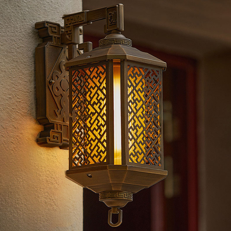 Lámpara aplique de pared exterior con 1 luz, estilo pagoda china tradicional, de aluminio cepillado, para patio