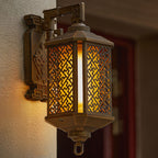 Lámpara aplique de pared exterior con 1 luz, estilo pagoda china tradicional, de aluminio cepillado, para patio