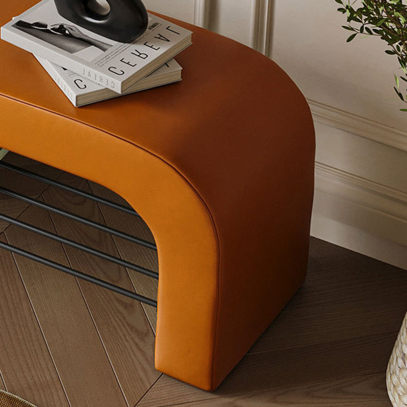 Modern Minimalist Long Rectangle Sherpa Fabric PU Leather Iron Storage Bench 1-Shelf For Entryways