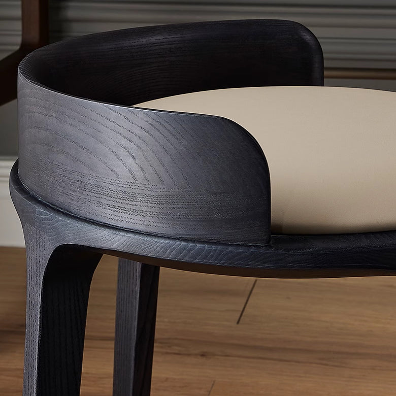 Elegant Traditional Vintage Round PU Leather Upholstered Vanity Stool with Wood Frame — Backless, Ideal Bedroom Accent