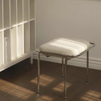 Taburete de tocador sin respaldo contemporáneo escandinavo cuadrado de algodón y lino tapizado con estructura de acero inoxidable para dormitorio