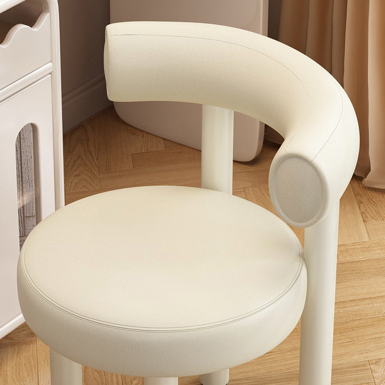 Contemporary Nordic Round Faux Leather Vanity Stool with Iron Frame and Arc Back for Bedroom