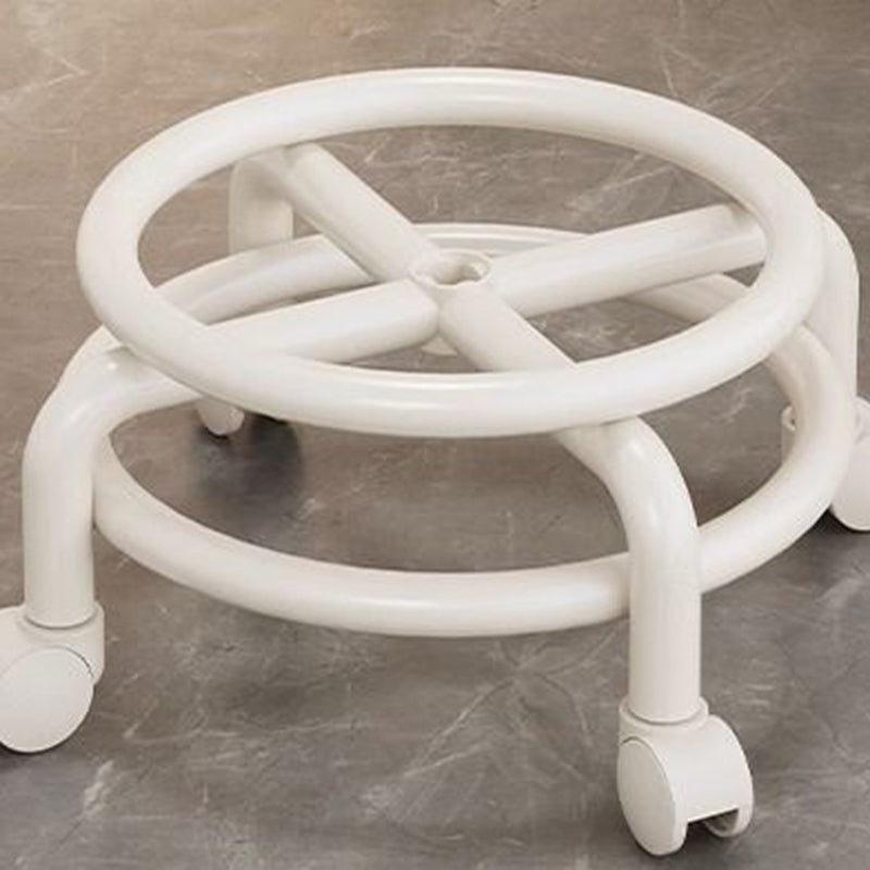 Modern Minimalist Round Acrylic Faux Leather Low Stool on Wheels – Plastic Living Room Stool